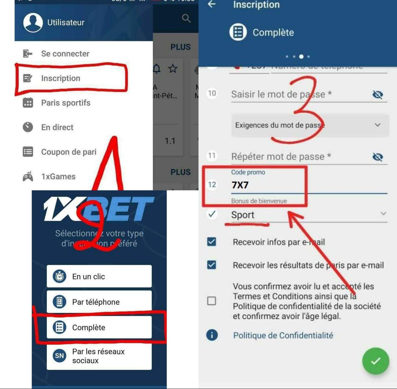 Inscription 1XBET application mobile code promo 7X7