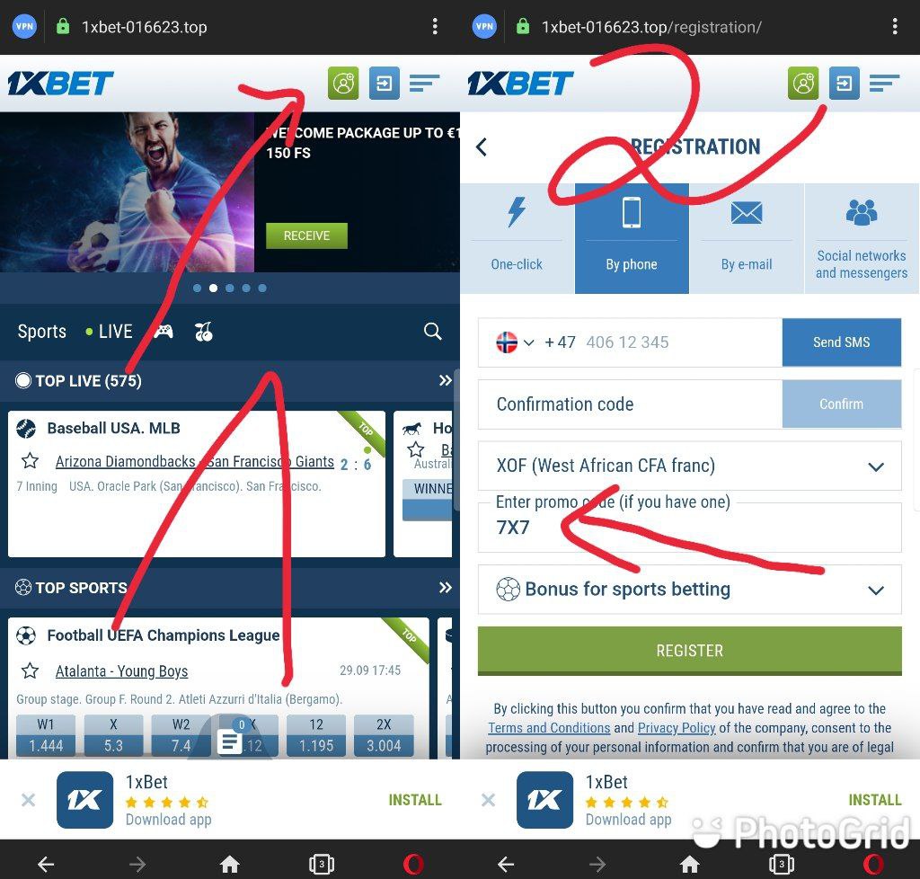 Inscription 1XBET site web code promo 7X7